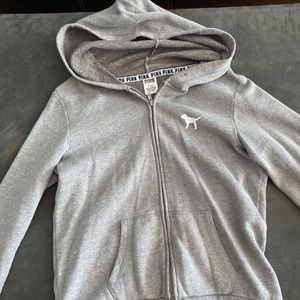 PINK Gray Zip up hooded Sweater